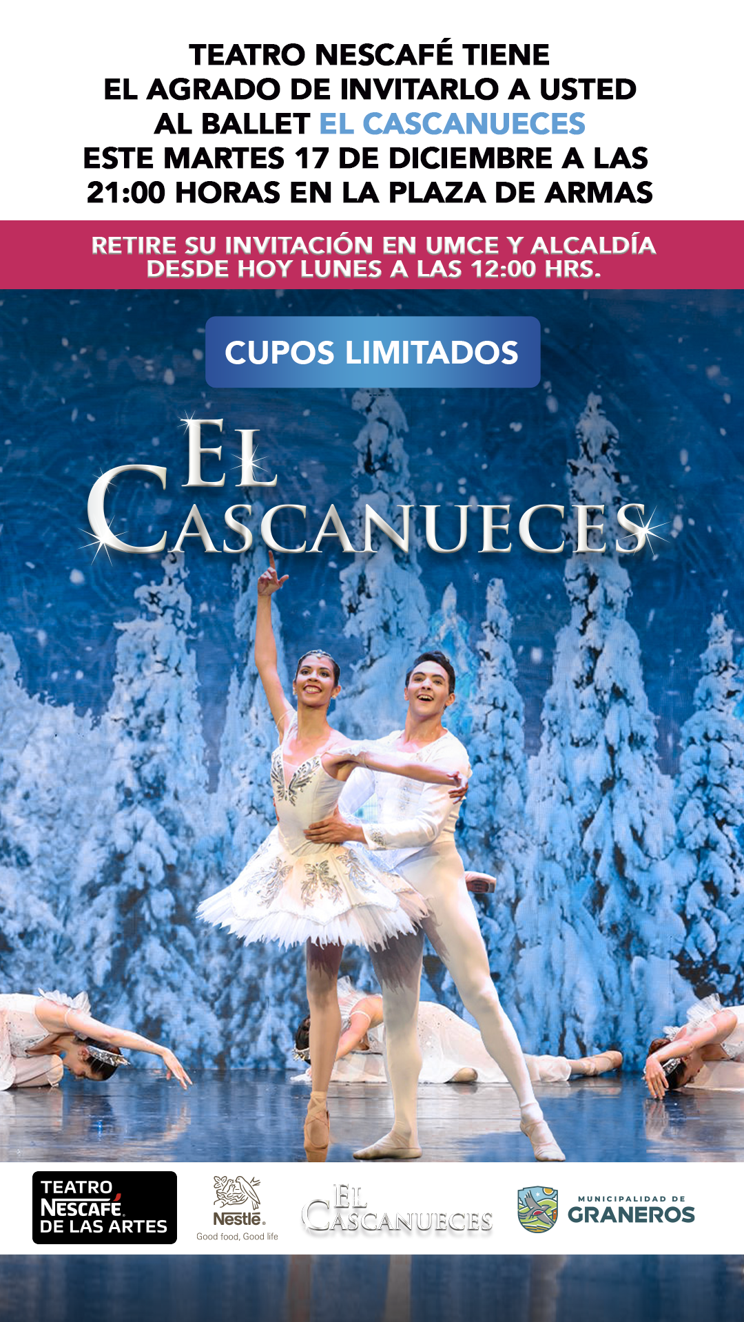 El clásico ballet «Cascanueces» regresa a Graneros con una función gratuita para toda la comunidad.