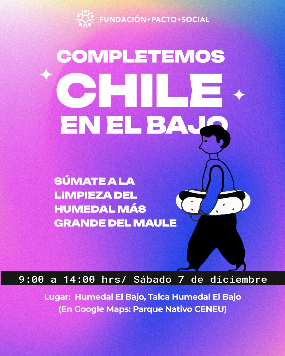 Jóvenes de «Completemos Chile» festejarán con una gran limpieza del Humedal El Bajo, celebrando que la región cuente con su primer humedal urbano.