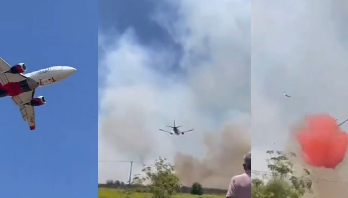 Se obtienen las primeras imágenes del Boeing 737 «Fireliner» luchando contra el incendio en el Fundo Santa Rosa de Quillota.