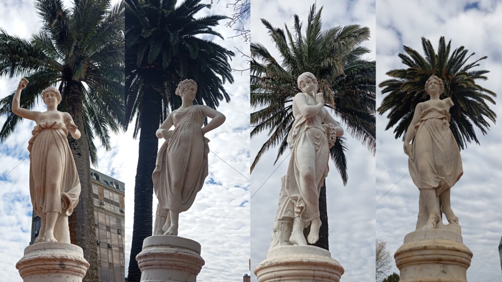 Aquí se narra la historia de las cuatro estatuas que se encuentran en cada esquina de la Plaza de Armas de Los Ángeles.