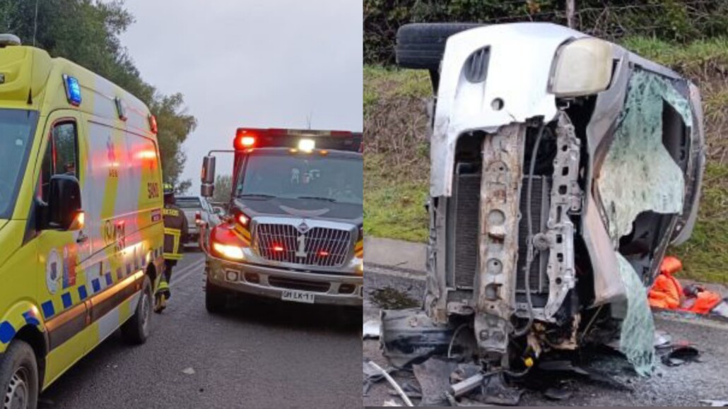 Accidente con un caballo deja heridos y un auto volcado en Laja.