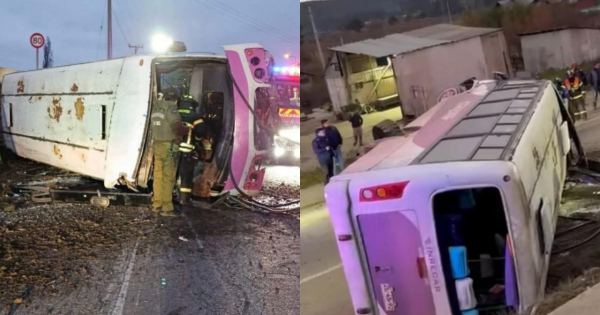 Volcamiento de bus en la Ruta 160 deja un muerto y varios heridos en Arauco.