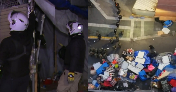 Megaoperativo en el Barrio Meiggs: Quitan toldos azules y enrejaron vías importantes.