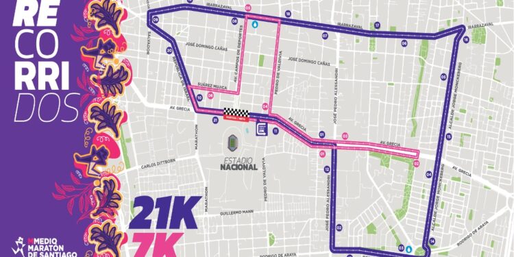 Cortes de ruta en Ñuñoa por el Medio Maratón de Santiago.
