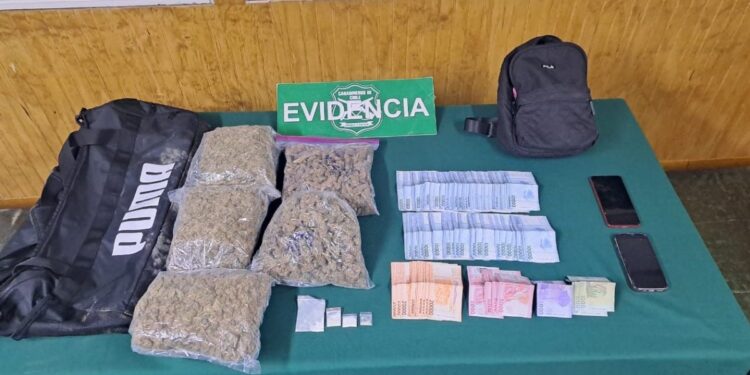 Capturan a una pareja tras chocar contra un árbol al evadir un control policial en Paillaco: deshicieron un bolso con droga.