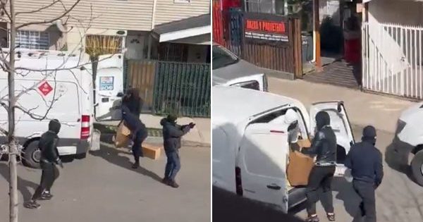 [VIDEO] Banda encapuchada roba la carga de un furgón de Chiletabacos en Maipú