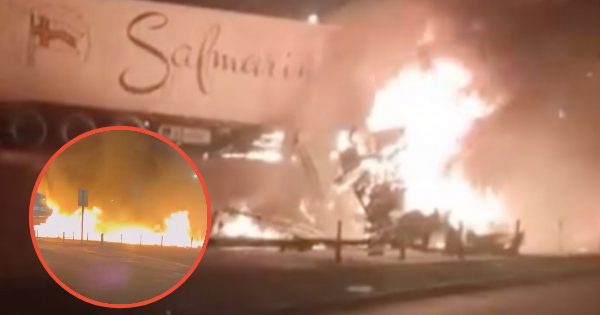 [VIDEO] Accidente en la Ruta 5 Norte deja cabina en llamas y chofer de camión fallecido.