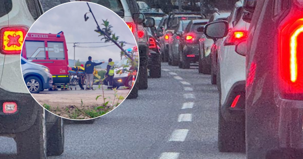 Chocazo en la autopista Los Libertadores deja a un motorista herido y un mar de taco.