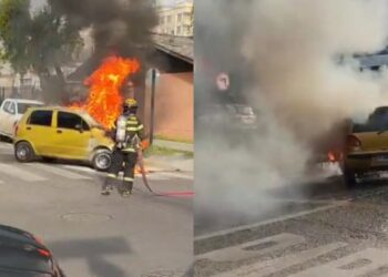 Un incendio consumió un vehículo a pocas cuadras del centro de Los Ángeles.