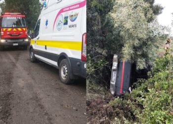 Dos personas de la tercera edad sufren lesiones graves al volcar su auto en un canal de Negrete.