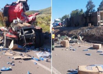Trágico accidente en la Ruta 5 Norte: dos personas mueren tras el volcamiento de un camión que llevaba presunto contrabando.