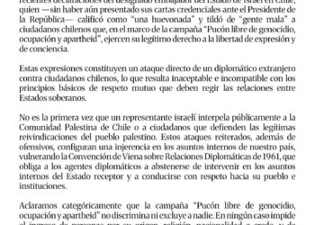 La comunidad palestina solicita al gobierno un documento de queja por las declaraciones del embajador.