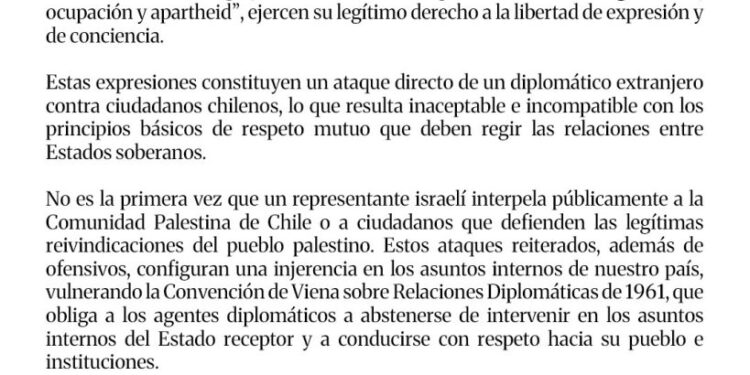 La comunidad palestina solicita al gobierno un documento de queja por las declaraciones del embajador.