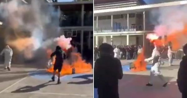 [VIDEO] Caos en el Liceo Lastarria: disturbios y barricadas al interior del liceo.