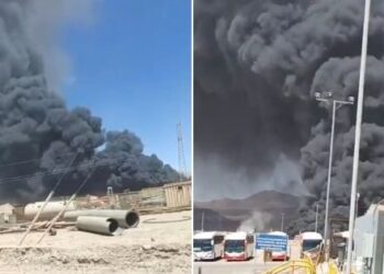 Gran incendio afecta a la minera Lomas Bayas en Antofagasta.