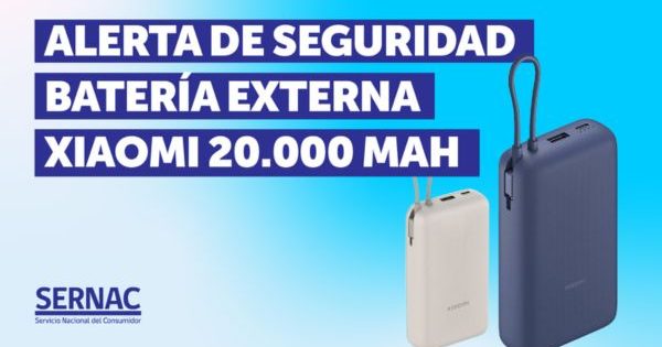 SERNAC advierte sobre riesgo de incendio en batería externa de Xiaomi.