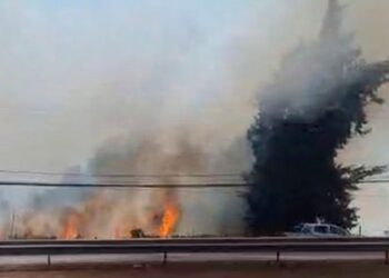 [Colina] Incendio en pastizales lleva a Bomberos al sector poniente de la autopista Los Libertadores.