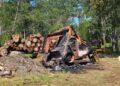 Incendio en faena forestal de Santa Bárbara deja maquinaria destruida.