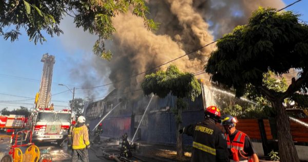 Incendio en fábrica de neumáticos activa a varias compañías de Bomberos en San Miguel.