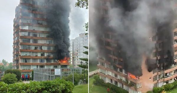 Bomberos luchan contra incendiario fuego en Vitacura.