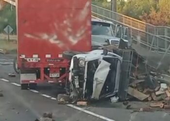 Accidente entre camión y camioneta en la Ruta 5 Sur, cerca de Los Ángeles, deja un herido.