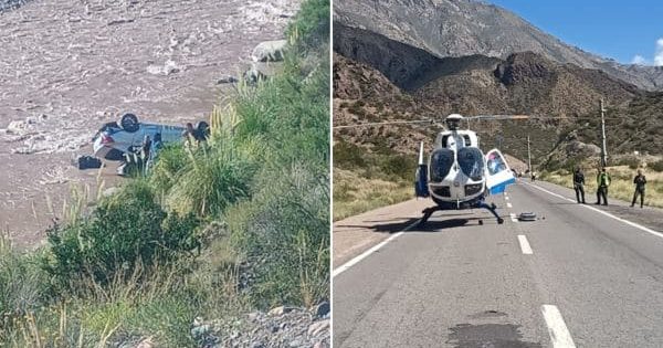Accidente grave de auto chileno en la Ruta 7 hacia Mendoza deja a una persona herida de gravedad.