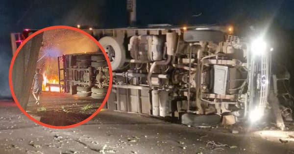 [Reclamo en Lampa] Camión volcado en Batuco causó taco y corte de luz.