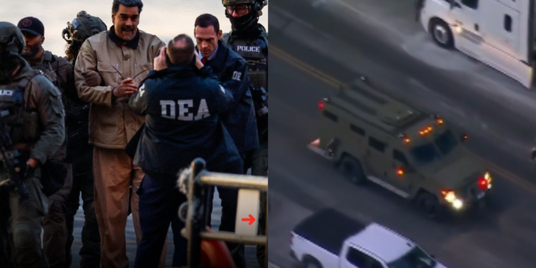 Nicolás Maduro llega al tribunal de Nueva York acompañato por un fuerte dispositivo de seguridad.