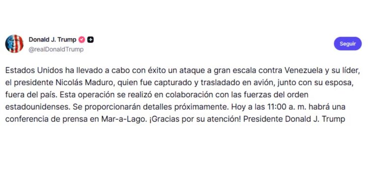 URGENTE: Se confirma la captura de Nicolás Maduro y su salida de Venezuela.