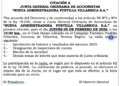 Convocatoria a Junta General Ordinaria de Accionistas de «Nueva Administradora Puntilla Villarrica S.A.»