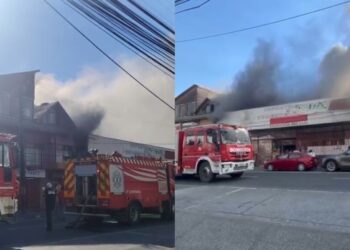Incendio de grandes proporciones arrasa un centro comercial chino en Laja.
