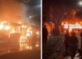 Desmanes de hinchas de Colo Colo dejan buses RED incendiados en Pudahuel.