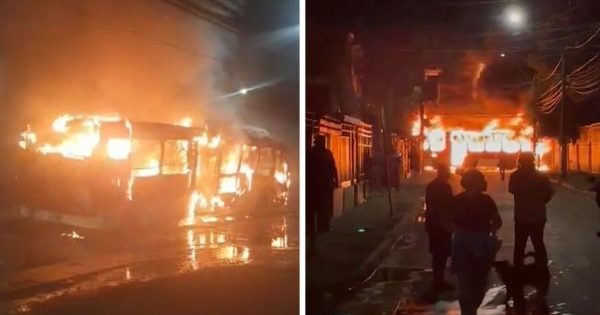 Desmanes de hinchas de Colo Colo dejan buses RED incendiados en Pudahuel.