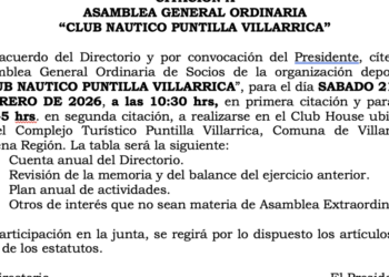 Convocatoria a la Asamblea del Club Náutico Puntilla Villarrica.