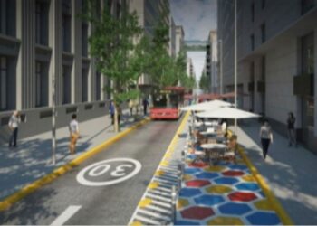 Eje Bandera comienza las obras para transformarse en una vía exclusiva para los buses de la Red de Movilidad en el centro de Santiago.